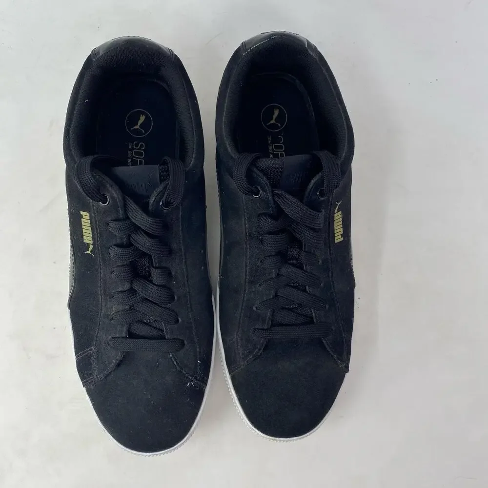 Puma Vikky Platform Sneakers Black Suede Shoes Womens Size 10